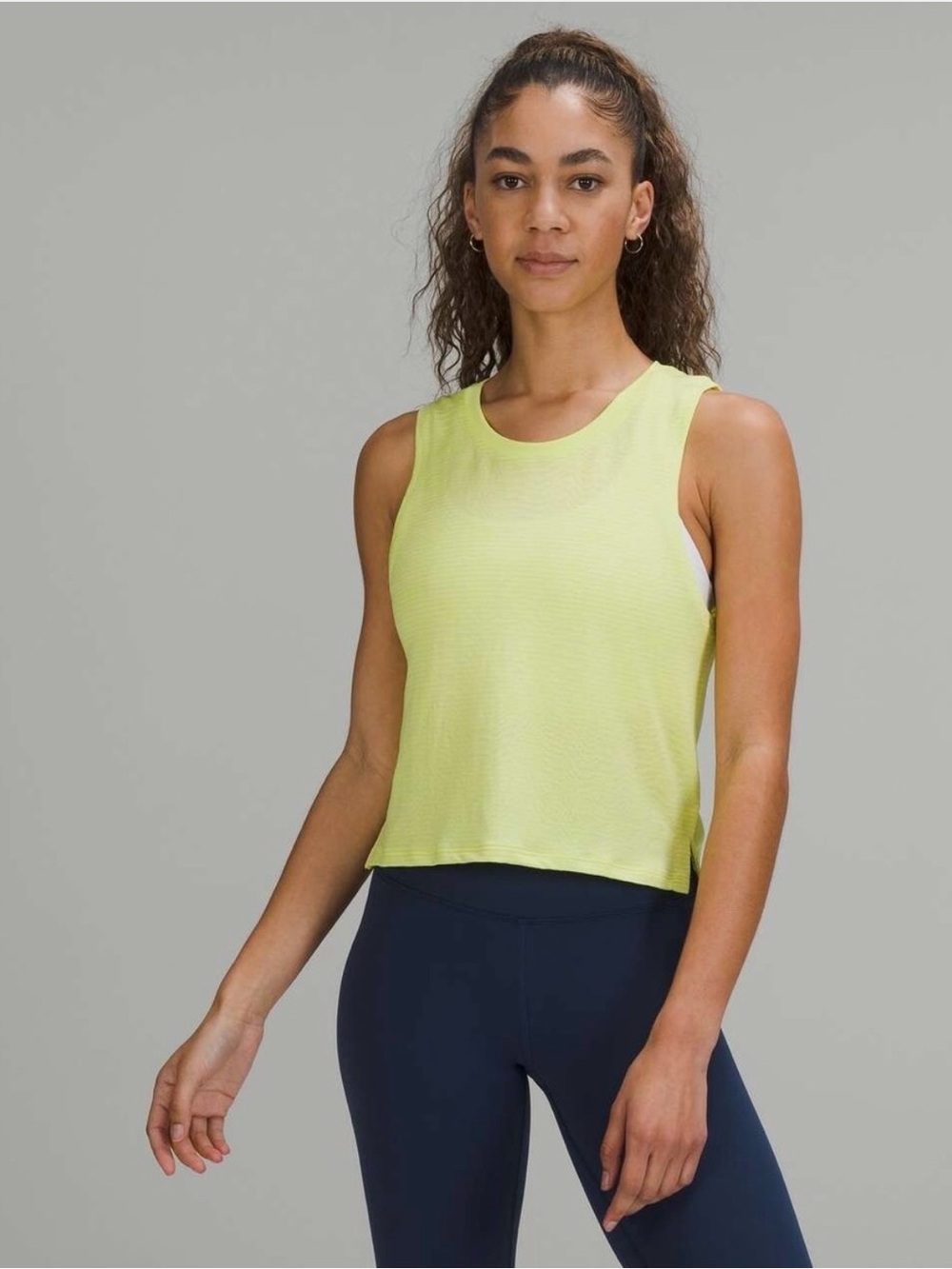 Lululemon Train To Be Crop Mesh Tank Top Ripple Wave Electric Lemon Yellow
